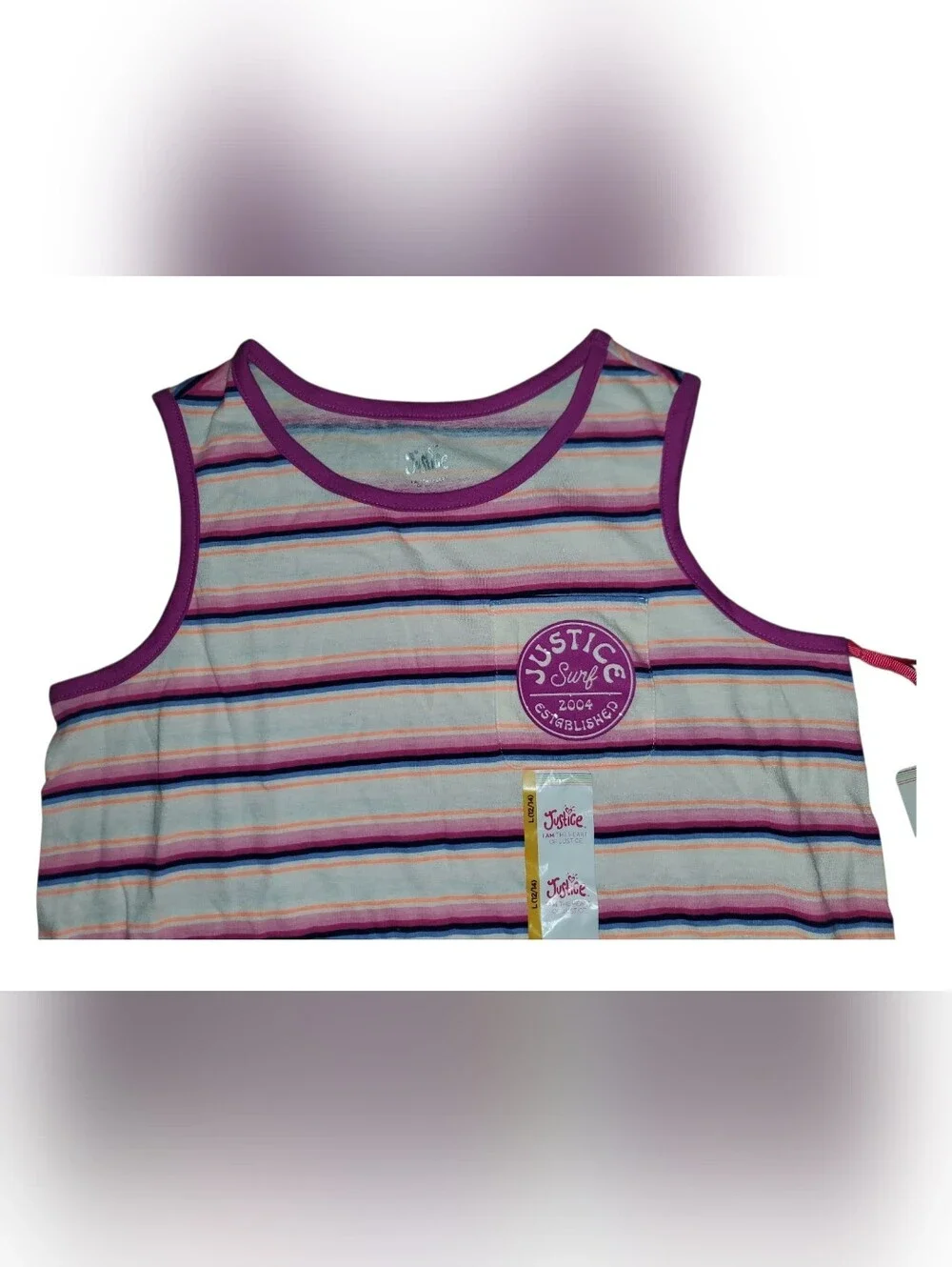 Justice Girls Graphic Tank Striped Tie-Front Tank Top Purple/Pink NWT